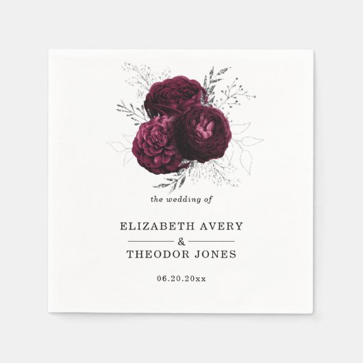 Floral Personalisiert Wedding Burgundy Serviette (Vorderseite)