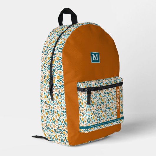 Floral Personalisiertes Monogramm und Name Bedruckter Rucksack (Rückseitige Ecke links)