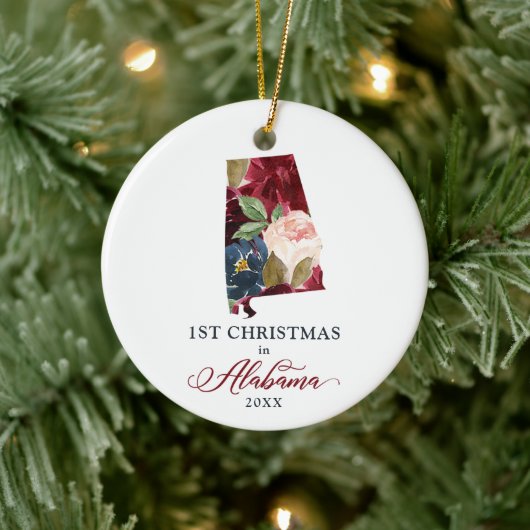 Floral Personalized 1st Christmas In Alabama State Keramik Ornament (Baum)