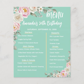 Floral Personalized Birthday Menu Program Card Flyer