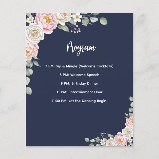 Floral Personalized Birthday Menu Program Card Flyer (Hinten)