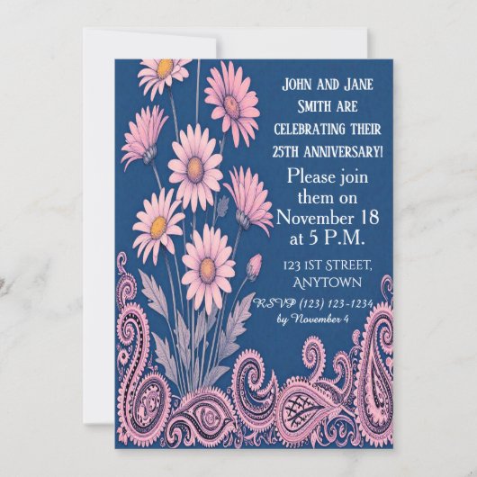 Floral Personalized Wedding Anniversary Invitation Einladung (Vorderseite)