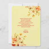 Floral Personalized Yellow Flat Thank You Card Einladung (Rückseite)