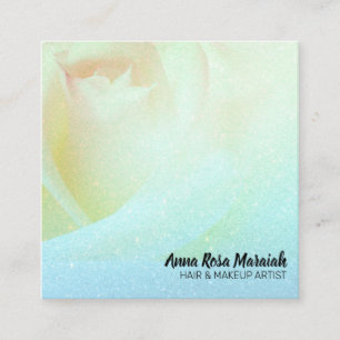 *~* Floral Pfirsich Rose Glitzer Aqua Business Car Quadratische Visitenkarte