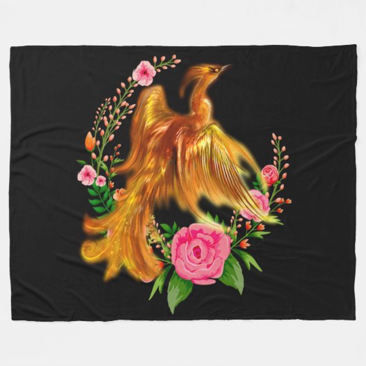 Floral Phoenix steigt aus der fantasievollen Asche Fleecedecke (Vorderseite (Horizontal))