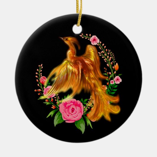 Floral Phoenix steigt aus der fantasievollen Asche Keramik Ornament (Vorne)