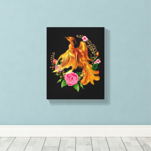 Floral Phoenix steigt aus der fantasievollen Asche Leinwanddruck (Insitu (Holzboden))