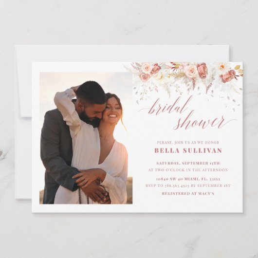 Floral Photo Bridal Shower Einladung (Vorderseite)