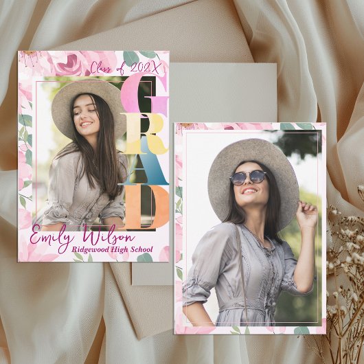 Floral Photo Class of 2026 Graduation Announcement Einladung