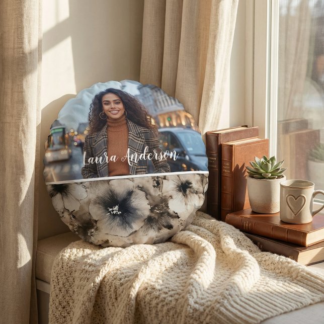 Floral photo create your own modern cute  rundes kissen (Von Creator hochgeladen)