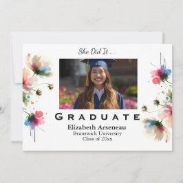  Floral Photo Graduate Invitation Pink Personalize Feiertagskarte