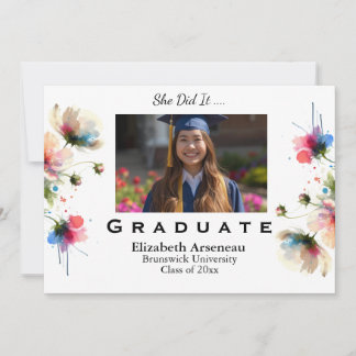  Floral Photo Graduate Invitation Pink Personalize Feiertagskarte