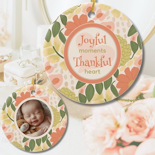 Floral Photo Keepsake Ornament - Joyful Moments
