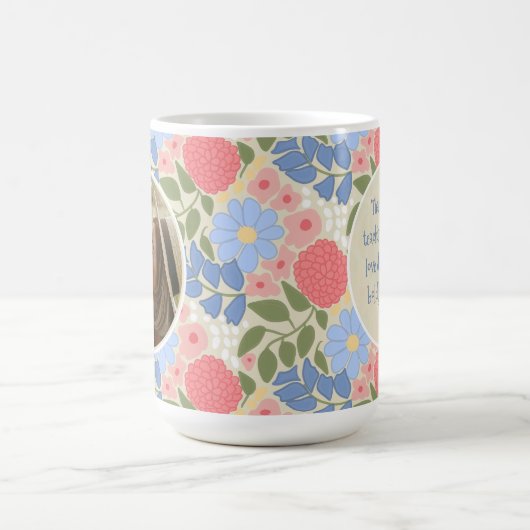 Floral Photo Mug – Personalized Message & Keepsake Kaffeetasse (Mittel)
