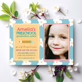  Floral Photo Preschool Graduation Einladung