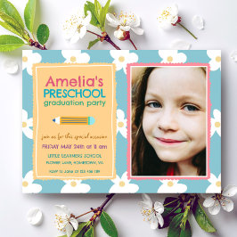  Floral Photo Preschool Graduation Einladung