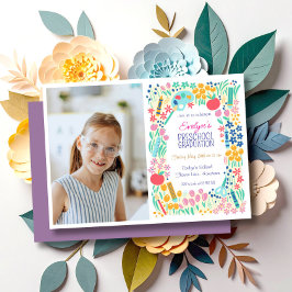 Floral Photo Preschool Graduation Invitation Einladung