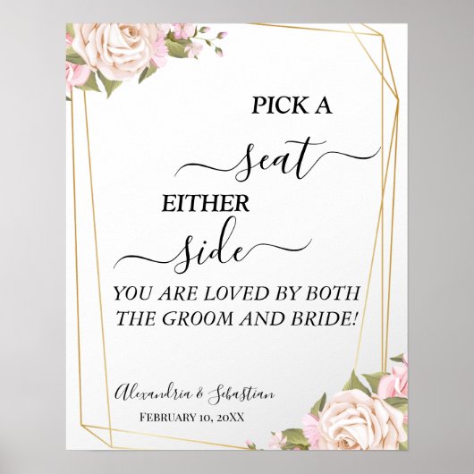 Floral Pick einen Platz auf beiden Seiten Hochzeit Poster (Vorne)