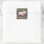 Floral Pig Quadratischer Aufkleber (Tasche)