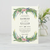 Floral Pine Rustic Country Elegant QR Code Wedding Einladung (Stehend Vorderseite)