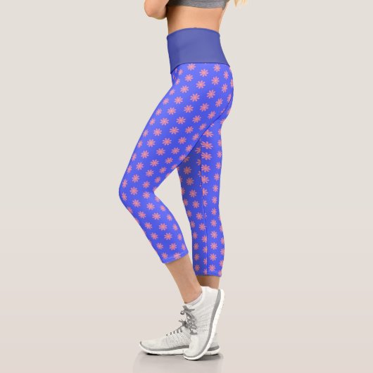 Floral Pink And Blue Pattern Capri Leggings (Links)