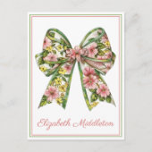 Floral Pink and Green Watercolor Bow Personalized Postkarte (Vorderseite)