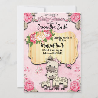 Floral pink Baby giraffe Baby Dusche Einladung