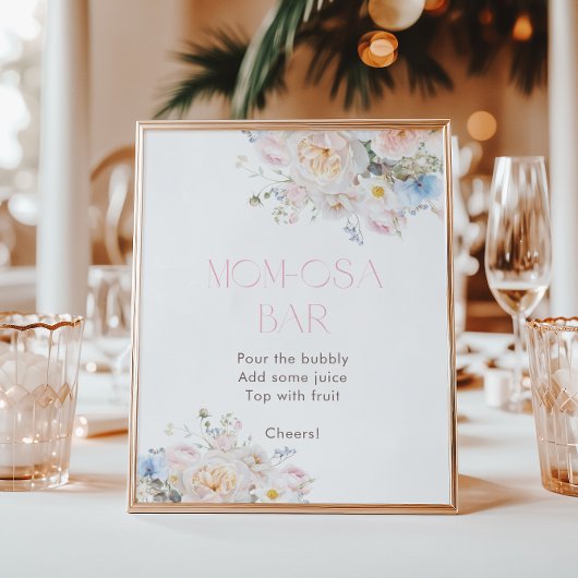 Floral Pink Babydusche Momosa Bar Poster