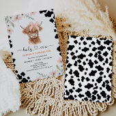 Floral Pink Black Highland Cow Holy Cow Birthday Einladung