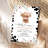 Floral Pink Black Highland Cow Holy Cow Birthday Einladung