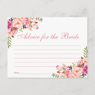 Floral Pink Blush Bridal Shower Advice Card L Postkarte