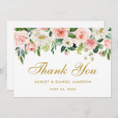 Floral Pink Blush Gold Hochzeit Vielen Dank Dankeskarte (Vorne/Hinten)