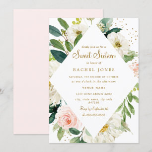 Floral Pink Blush Gold Sweet Sixteen Einladung