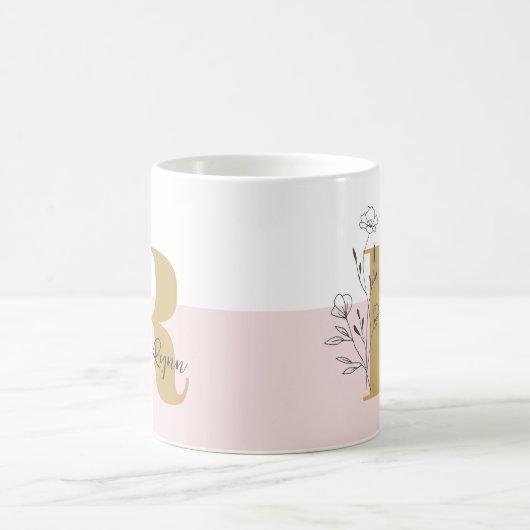 Floral Pink Bold Monogramm Name Kaffeetasse (Mittel)