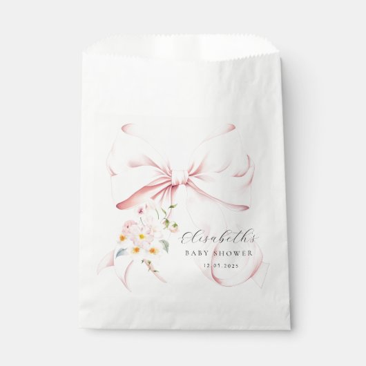 Floral Pink Bow Baby Dusche Beutel Geschenktütchen (Vorderseite)