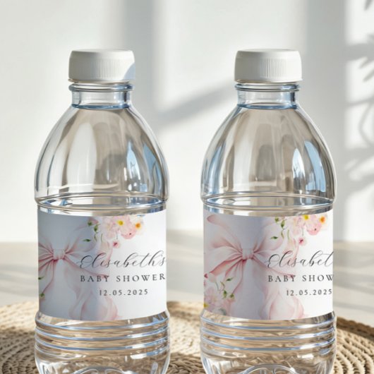 Floral Pink Bow Baby Dusche Beutel Wasserflaschenetikett