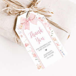 Floral Pink Bow Baby in Bloom Gefallen Tags Geschenkanhänger