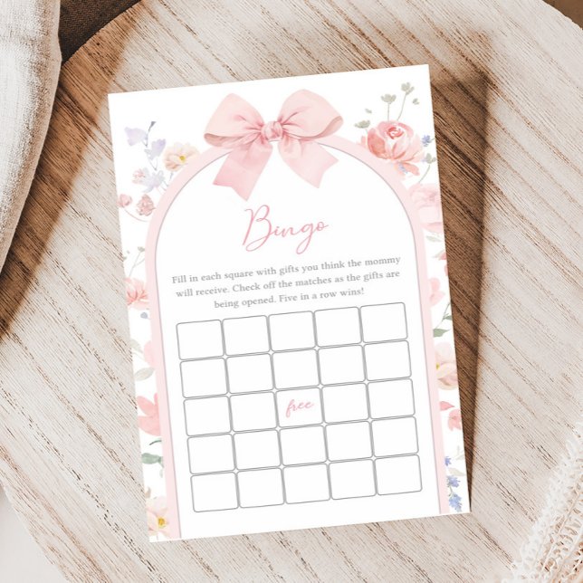 Floral Pink Bow Baby in Bloom Shower Bingo Game (Von Creator hochgeladen)
