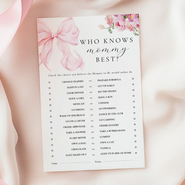 Floral Pink Bow Baby Shower Activity Games (Von Creator hochgeladen)