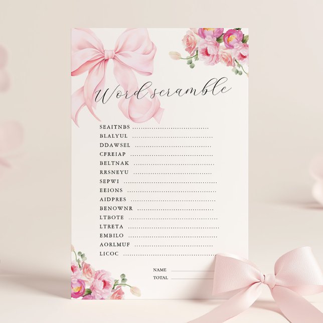 Floral Pink Bow Baby Shower Word Scramble (Von Creator hochgeladen)