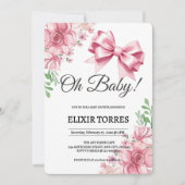 Floral Pink Bow Babydusche Einladung (Vorderseite)