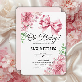 Floral Pink Bow Babydusche Einladung
