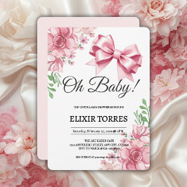 Floral Pink Bow Babydusche Einladung