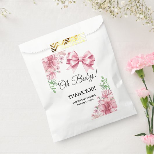 Floral Pink Bow Babydusche Geschenktütchen (Versiegelt)