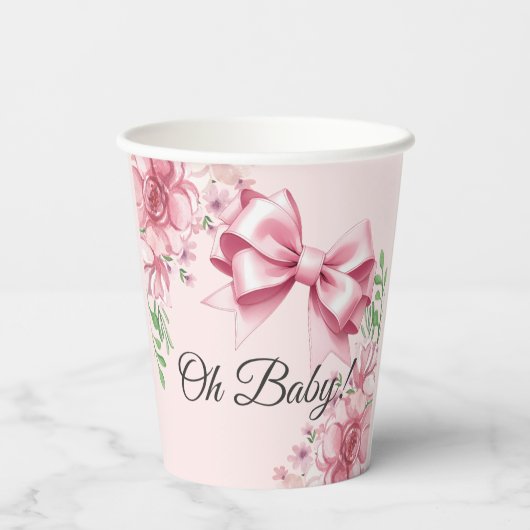 Floral Pink Bow Babydusche Pappbecher (Rückseite)