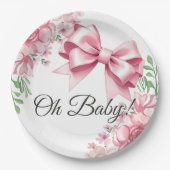 Floral Pink Bow Babydusche Pappteller (Vorderseite)