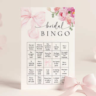 Floral Pink Bow Brautparty Bingo Game Briefpapier