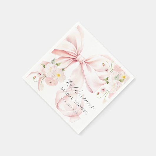 Floral Pink Bow Brautparty Paper Napkin Serviette (Ecke)