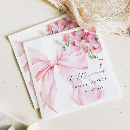 Floral Pink Bow Bridal Shower Paper Napkin Serviette