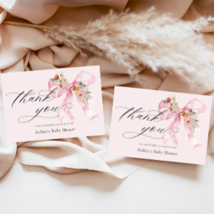 Floral Pink Bow Elegant Baby Dusche Vielen Dank Dankeskarte
